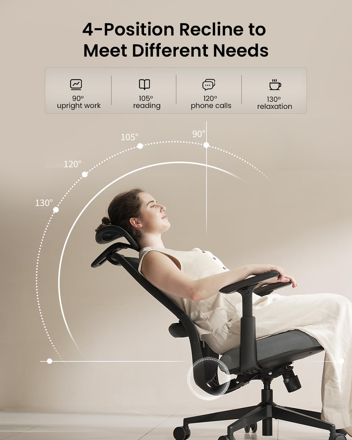 ProtoArc EC200 ergonomiczne krzesło biurowe, z regulacją wysokości i głębokości, podparcie okolic lędźwiowych, głębokość siedziska, regulacja wysokości, zagłówek 3D, krzesło komputerowe do biura