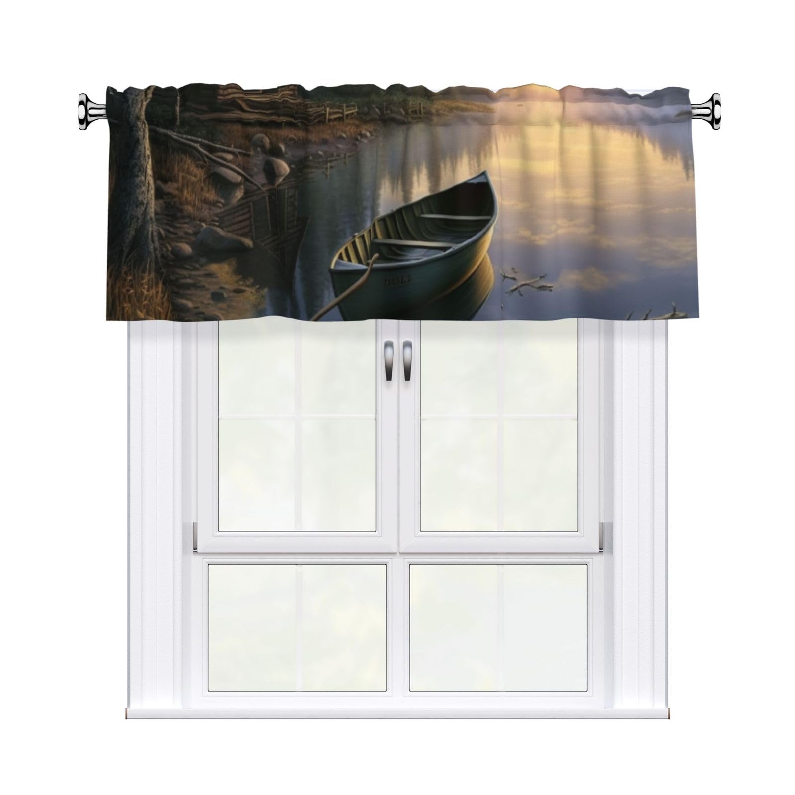 DWVTSLH Canoe by The Water Valances Curtains for Windows, Rod Pocket Drape Valence Blackout Short Curtains for Kitchen Bathroom Bedroom Window Treatment for Home Décor 54x18 Inch