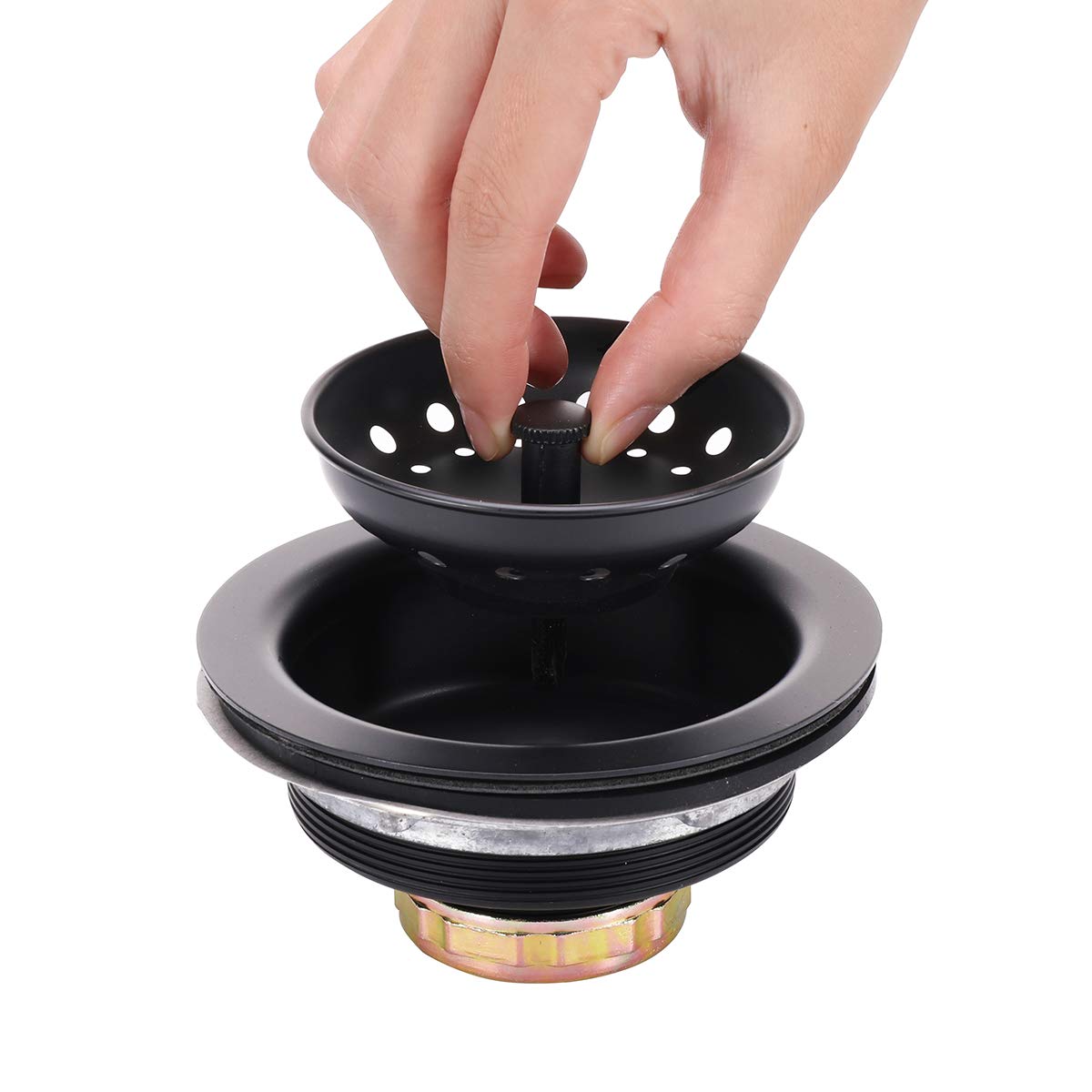 KONE Fregadero de cocina de 3-1/2 pulgadas, colador de cesta de acero inoxidable con montaje de drenaje, acabado negro, resistente al óxido y duradero