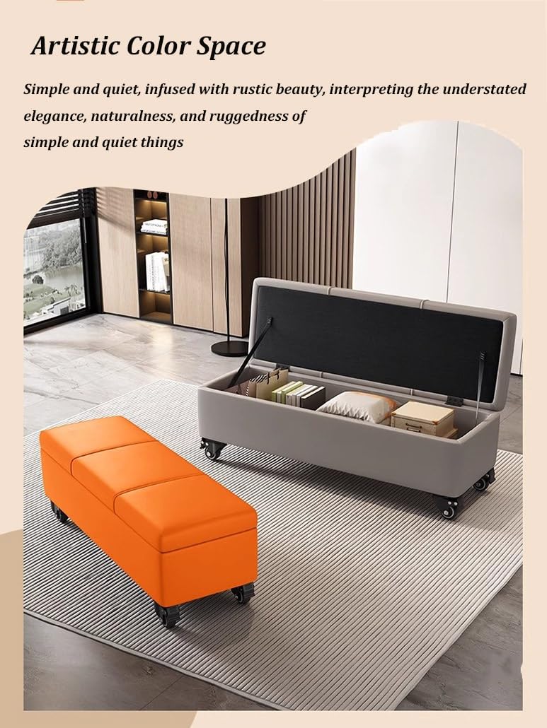 Sitzbank Mit Stauraum Sitztruhe Mit Rollen Hocker Extra Lange Aufbewahrungsbank Für Wohnzimmer Schlafzimmer Flur Ledermaterial(White2,30x40x70cm)