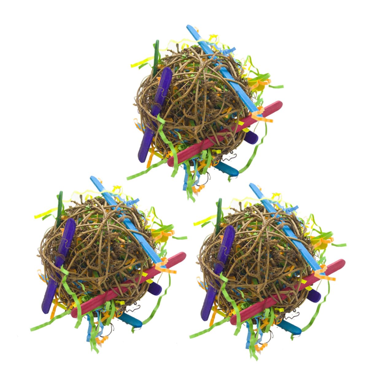 minkissy Lot de 2 Jouets à Mâcher en Rotin Naturel pour Perroquet Ara Cacatoès Gris Dafrique Perruche Calopsitte Conure 3 Pièces