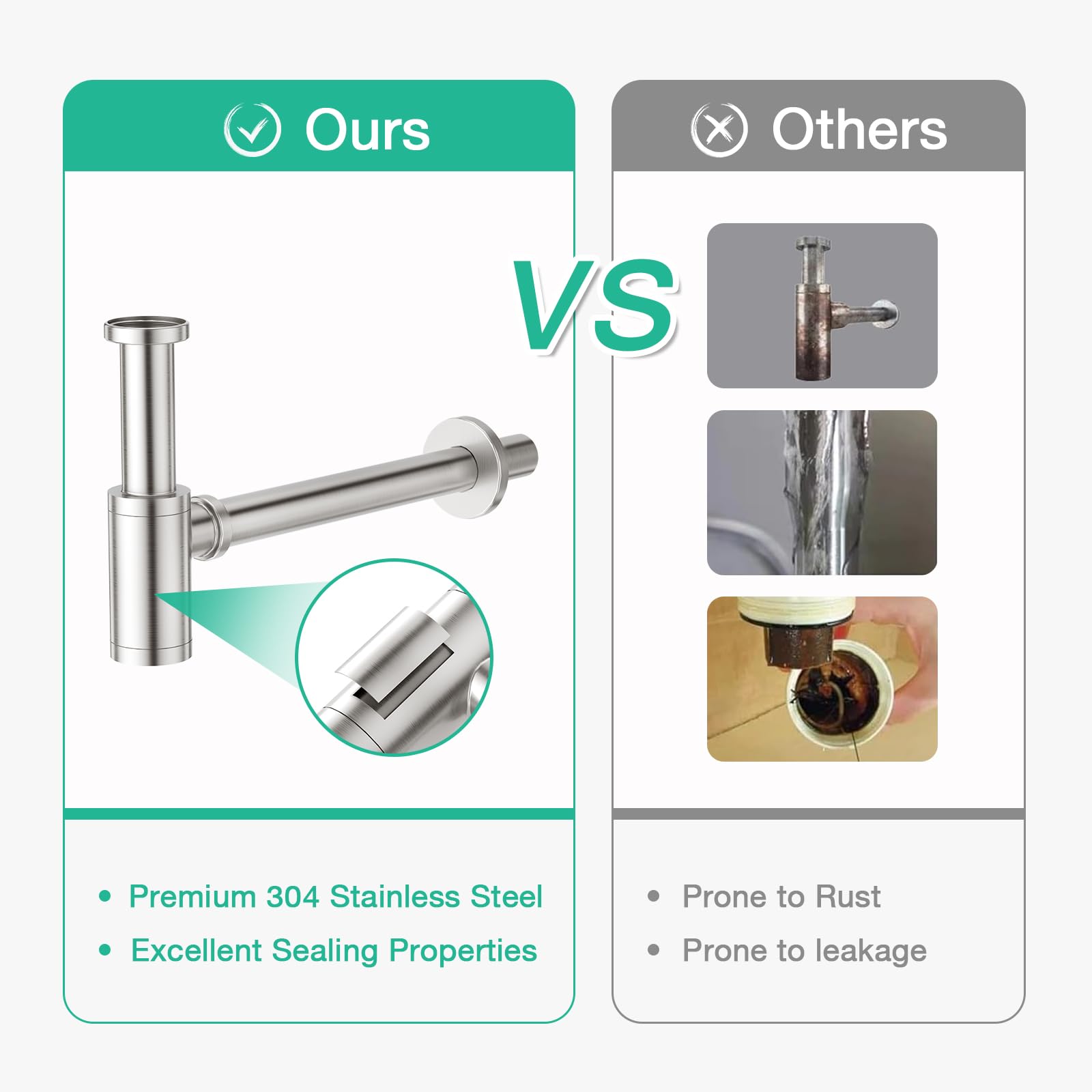Faustina Sifón universal para lavabo, sifón tubular de 1 1/4 pulgadas, desagüe para lavabo, baño de acero inoxidable cepillado