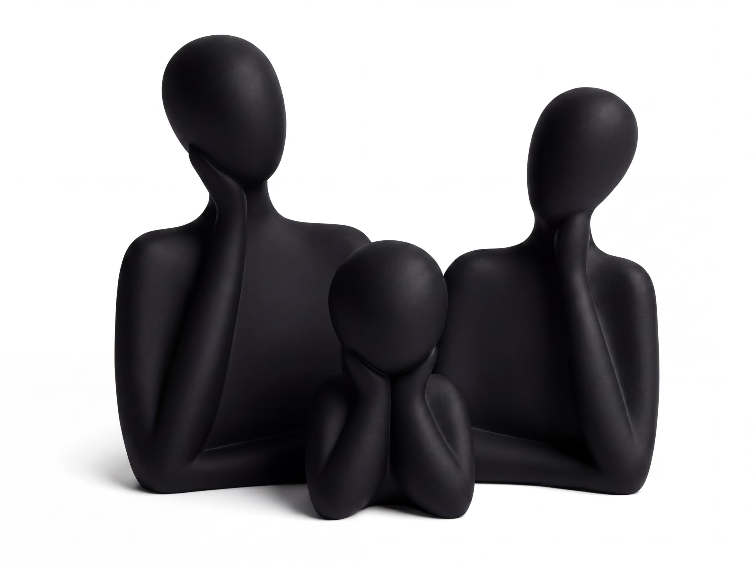 FARAMIR STORE Handcrafted Black Family Statue Set of 3 Stone Ornaments