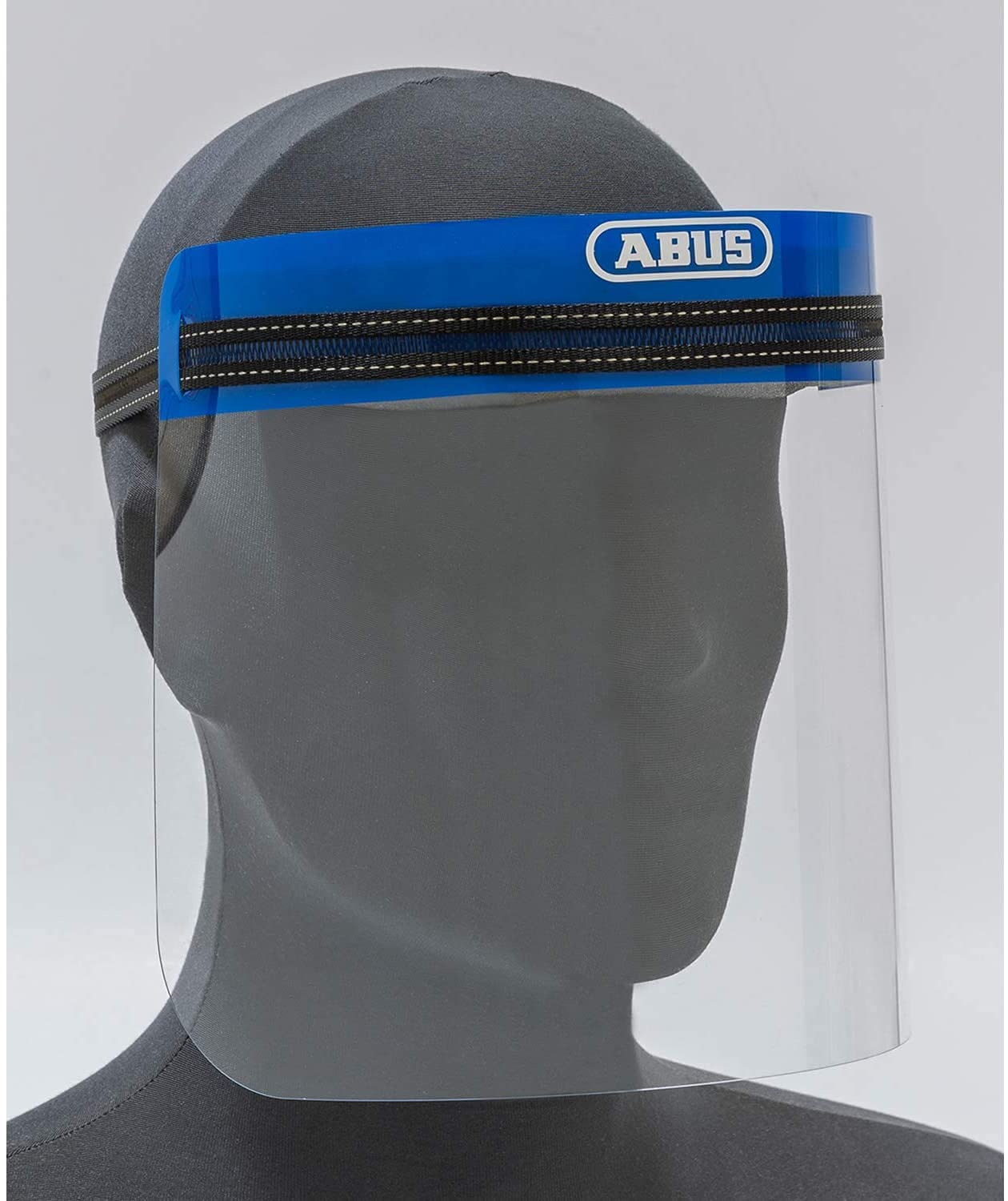 ABUS Face Guard - Protector facial con visera ancha de cristal acrílico, certificado EN 166, lavable, apto para personas con gafas, juego de 100 unidades, color azul, talla única