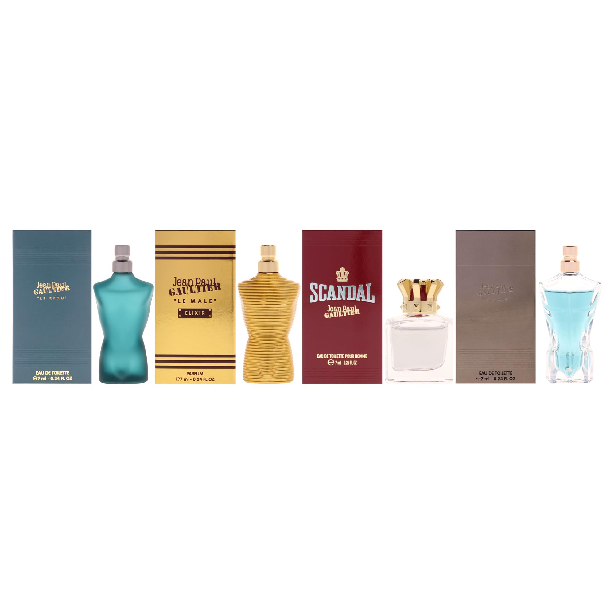 Jean Paul Gaultier - Juego de regalo de 4 piezas: Le Male, Scandal, Le Male Elixir, Le Beau Eau De Toilette Sprays 6.8 g cada uno