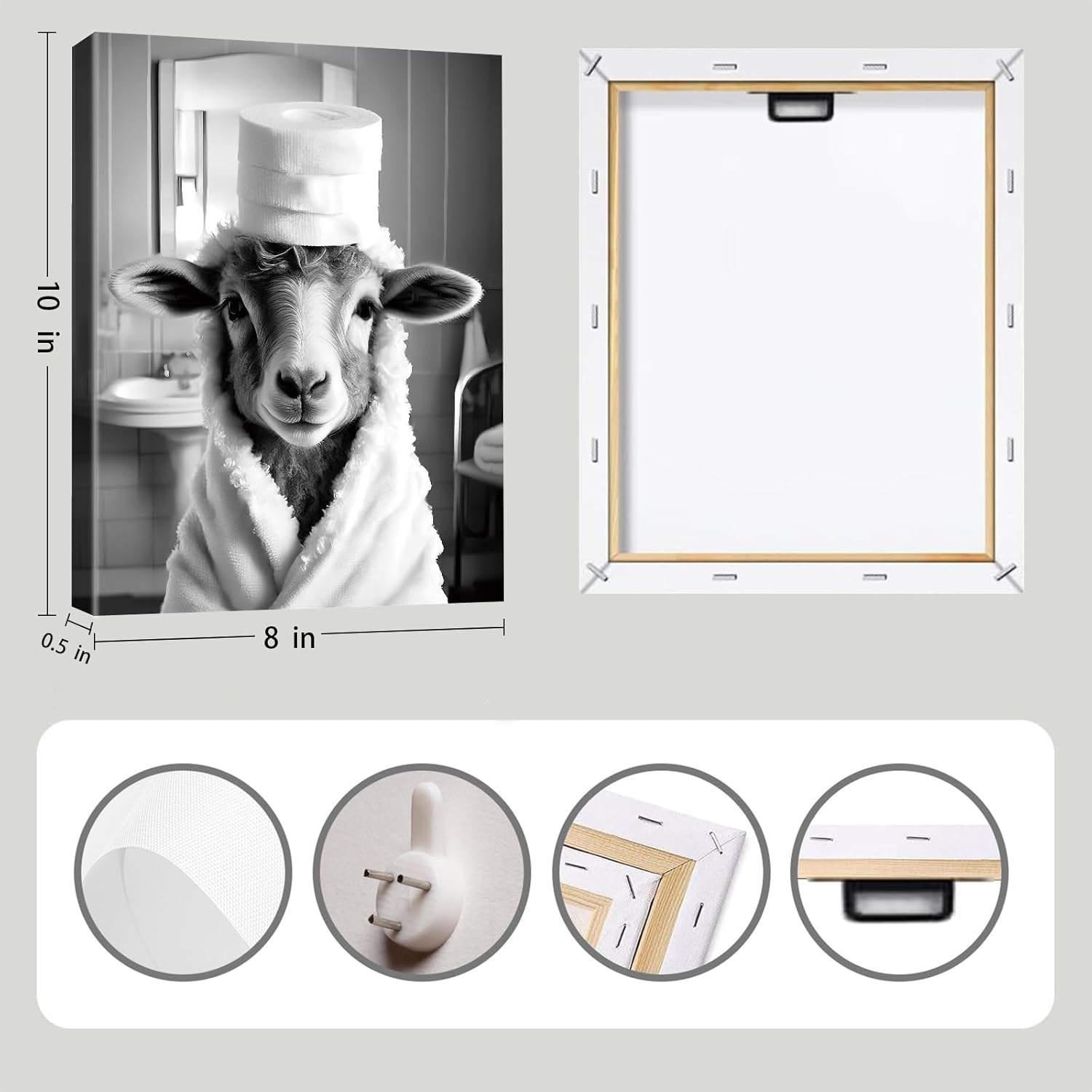 Framed Funny Christian Lamb Bathroom Wall Art,Black and White Newspaper Bible Coffee Sheep Toilet Posters Pictures Wall Decor,Animal Canvas Prints for Home Home Decoration Set of 4 (8”x10”inch)