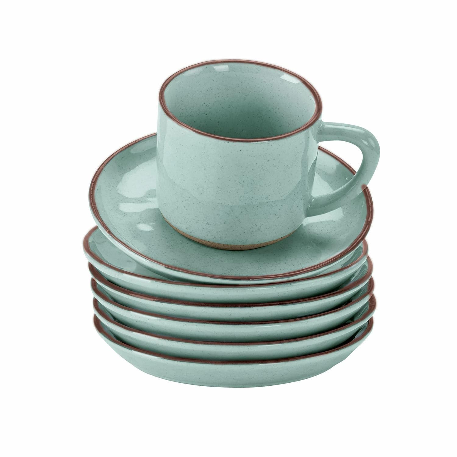 LOBERON Biarré Lot de 6 tasses et soucoupes - Très belle surface irrégulière - Style naturel authentique, turquoise
