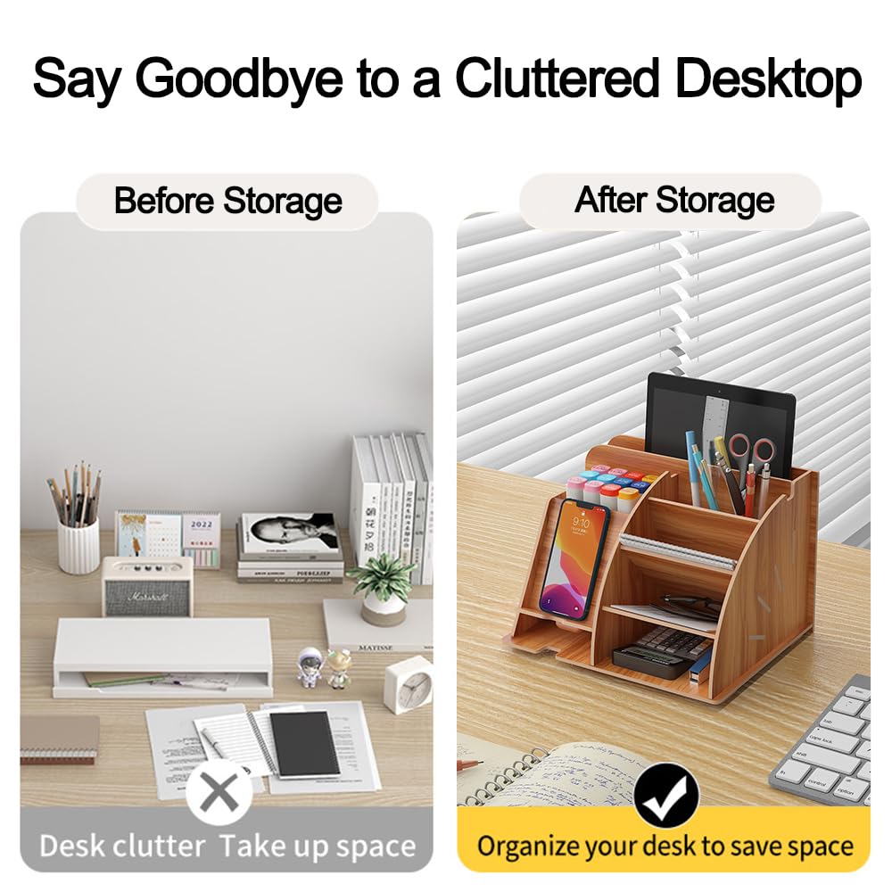 NUODWELL Wooden Desk Organiser with Phone Docking Station - Image 3