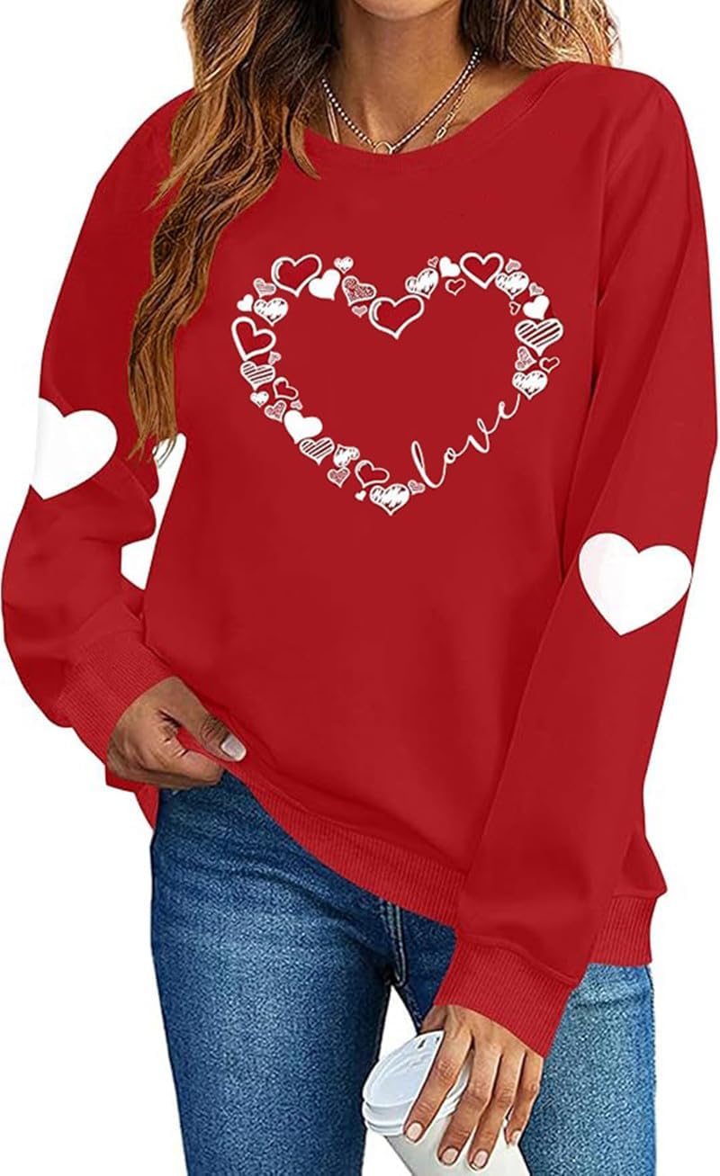 kfulemai Womens Valentines Sweatshirt Funny Love Heart Long Sleeve Graphic Shirt Casual Pullover Top