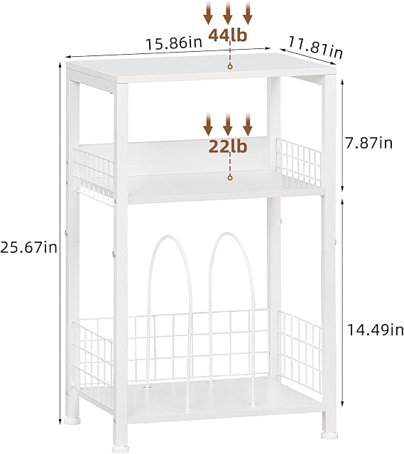 LELELINKY White Record Player Stand with Storage, 3-Tier Side Table