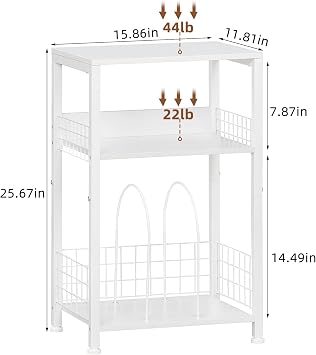LELELINKY White Record Player Stand with Storage, 3-Tier Side Table