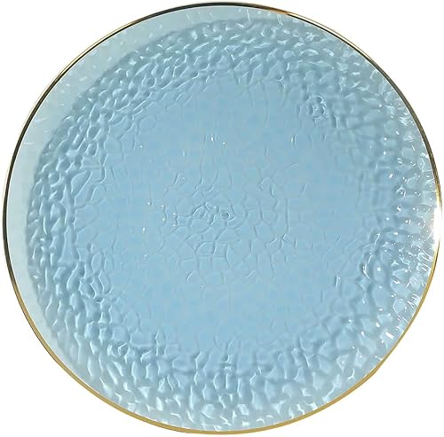 Miniatura 92 de Efavormart - Paquete de 10 platos redondos de plástico martillado transparente de 9 pulgadas para aperitivos de postres con borde dorado, plato