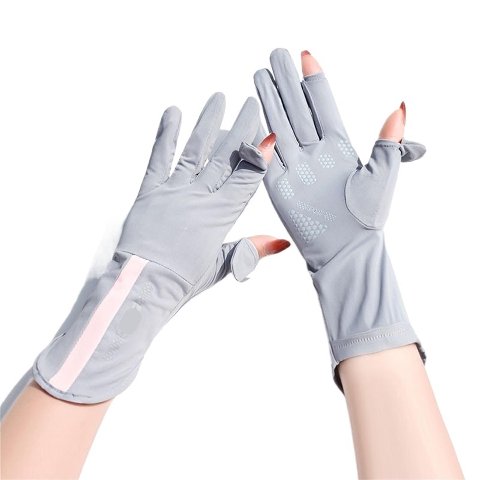 JMORCO Sun Gloves Summer Sunscreen Gloves Women Thin Ice Silk Anti-ultraviolet Dew Finger Touch Screen Driving Riding(NZ27Gray)