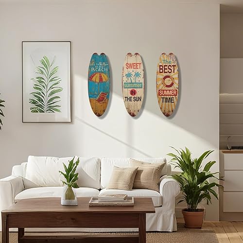 Miniatura 7 de 3 Set Wooden Surfboard Wall Hanging Decor, 17.7 Inch Surfboard Beach Wall Art, Hawaiian Coastal Plaques for Living Room, Entryway, Bar Decor