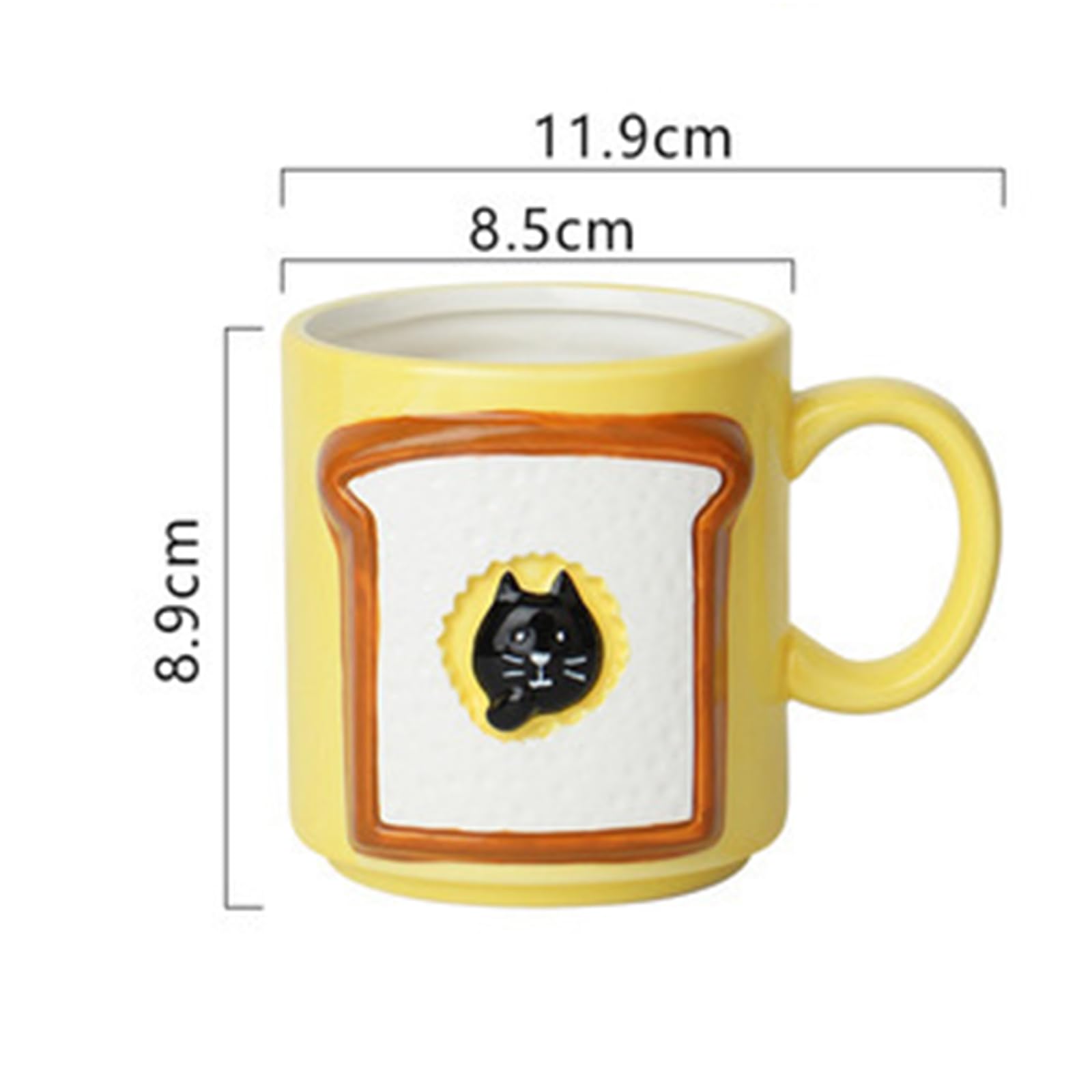 Soulnioi Ceramic Coffee Mug, Cute Toast Cat Cappuccino Cup, 200ML Breakfast Oatmeal Cup Creative Tea Milk Cup for Gift - Yellow - Image 2