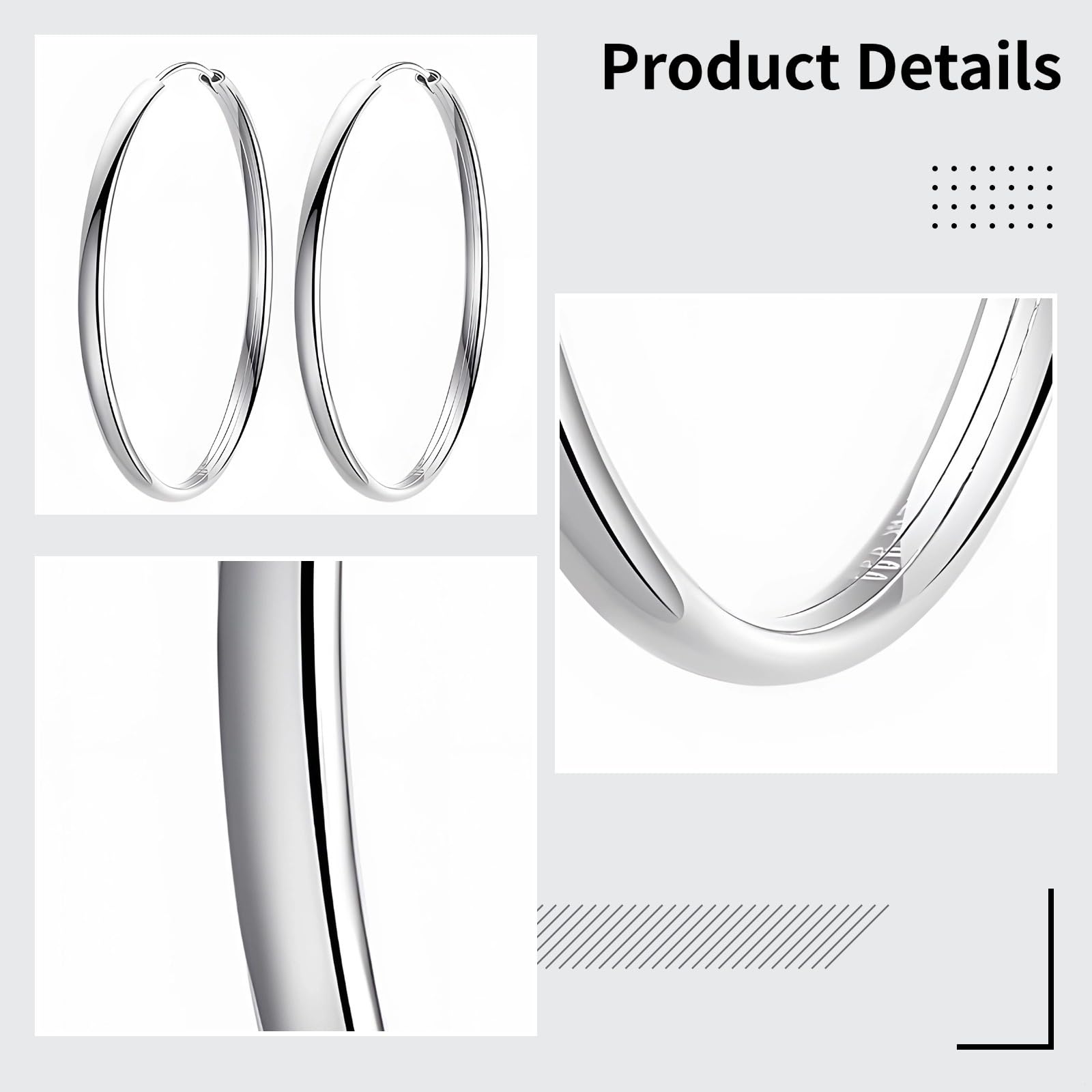 Pendientes de aro de plata de ley 925, aros redondos clásicos de 1.18 pulgadas para mujer, aretes minimalistas pulidos para orejas sensibles, uso diario, 30 mm de diámetro