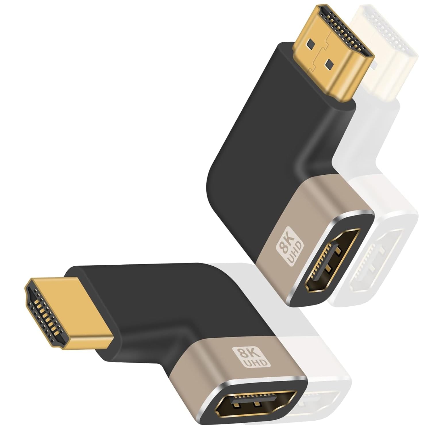 8K 90-Degree HDMI Adapter (2 Pieces) HDMI 2.1 Right Angle Male to Female L-Shape Extender Coupler, Supports 8K@60Hz, 4K@120Hz, HDR, ARC - for TV, Projector, Monitor, Laptop, PC