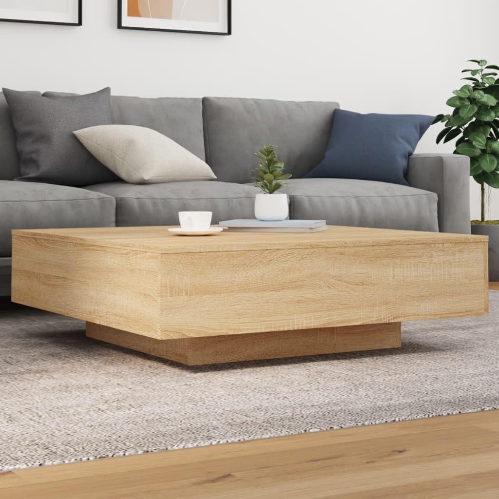 SXZenSpace LED Coffee Table 100x100x31 cm Engineered Wood Sonoma Oak Modern Living Room Accent with RGB Lights Adjustable Colour for Lounge Bedroom