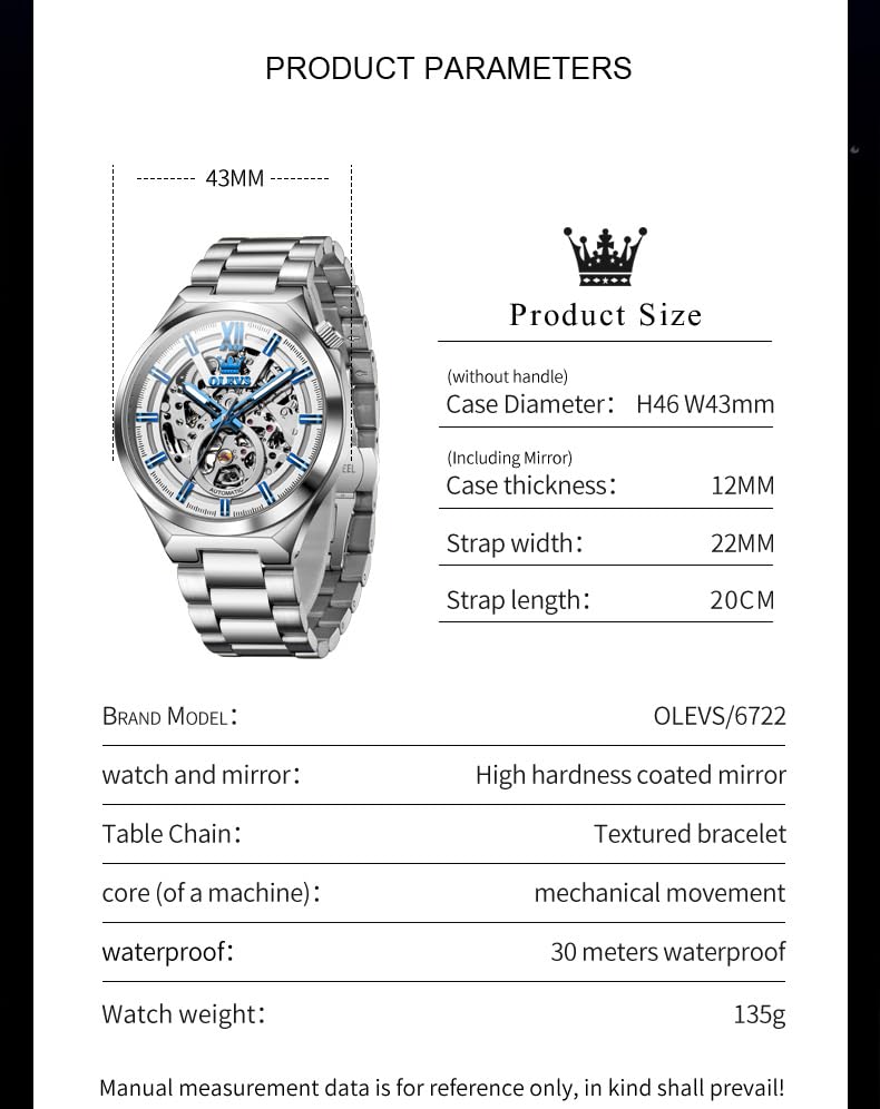 OLEVS Mens Skeleton Watches Automatic Self Winding Mechanical Designer Luxury Dress Stainless Steel Waterproof Original Wrist Watches for Men - Image 6