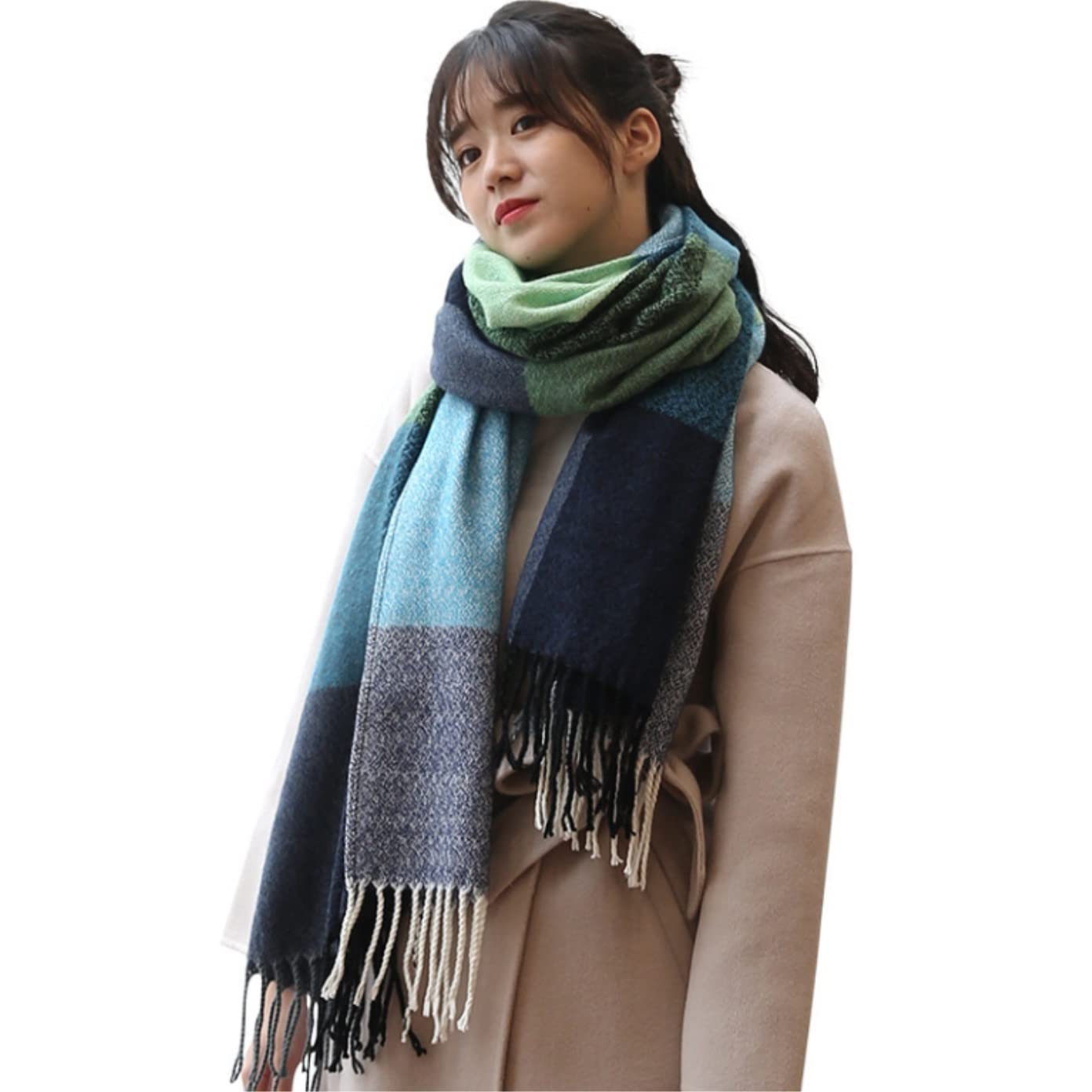 Écharpe Chale Écharpe À Carreaux pour Femmes Écharpes d'hiver Gland Hijab Étoles Etole Femme(J)