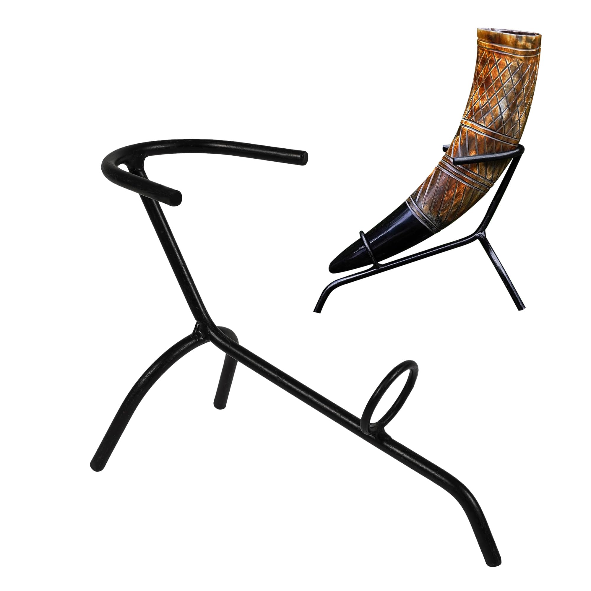 House of Warfare Medieval Hand Forged Iron Horn Stand for Drinking Horns Viking Mead Made From Sturdy Iron for Display and Décor (Hand Forged Medieval Horn Stand)