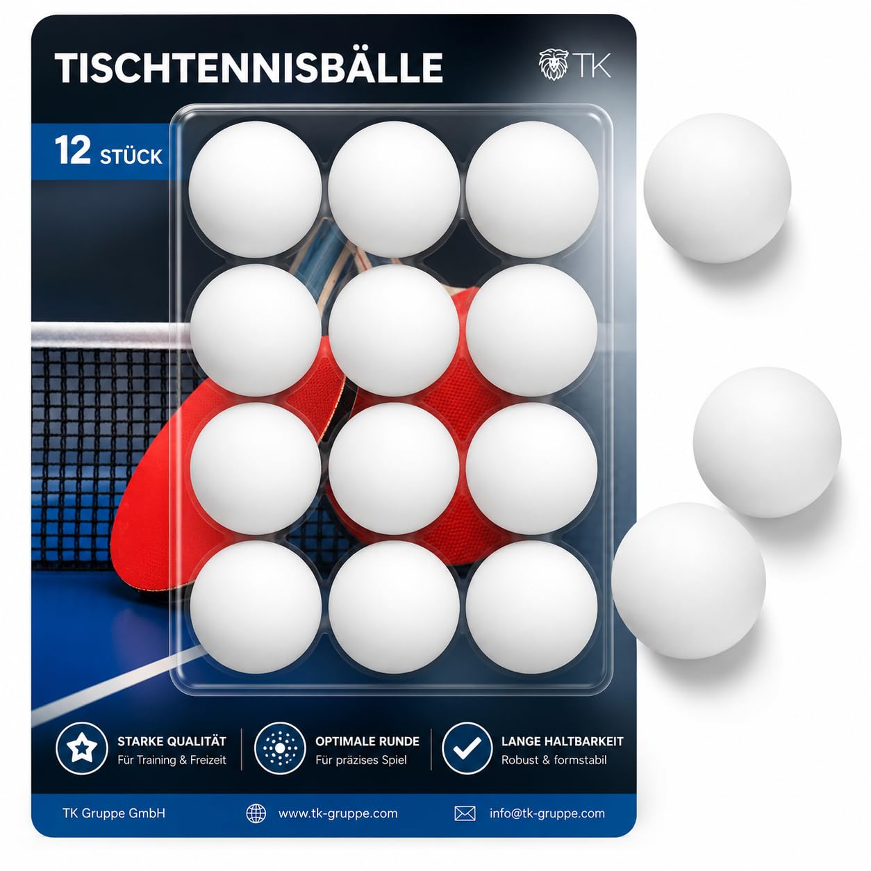 TK Gruppe Timo Klingler Pelotas de Ping-Pong - Blancas - 40 mm - para Entrenamiento y competición - Tenis de Mesa para Interior y Exterior