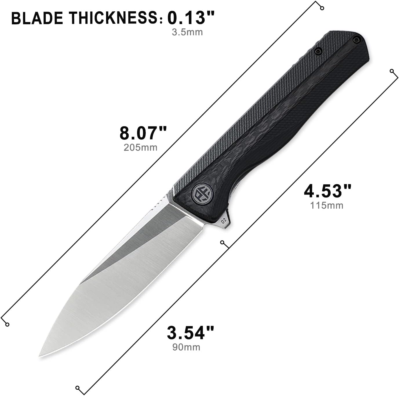 Petrified fish PF818,3.54" D2 Blade,104g G10 Handle Flipper Folding knife (Carbon fiber with G10 handle, Satin)