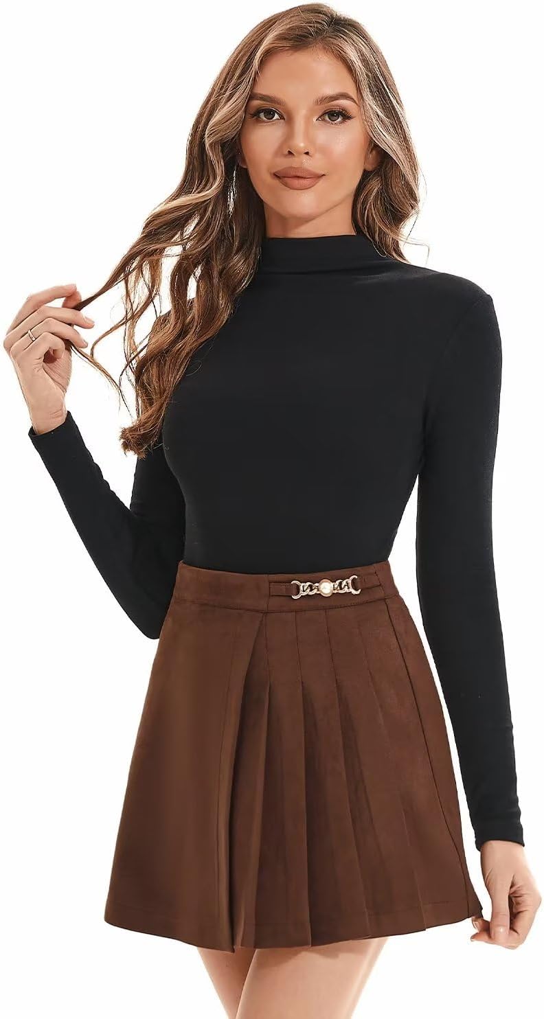 DIASHINY Womens Faux Suede Mini Skirt Above Knee Length Wrap A Line Winter Spring Fall - Image 3