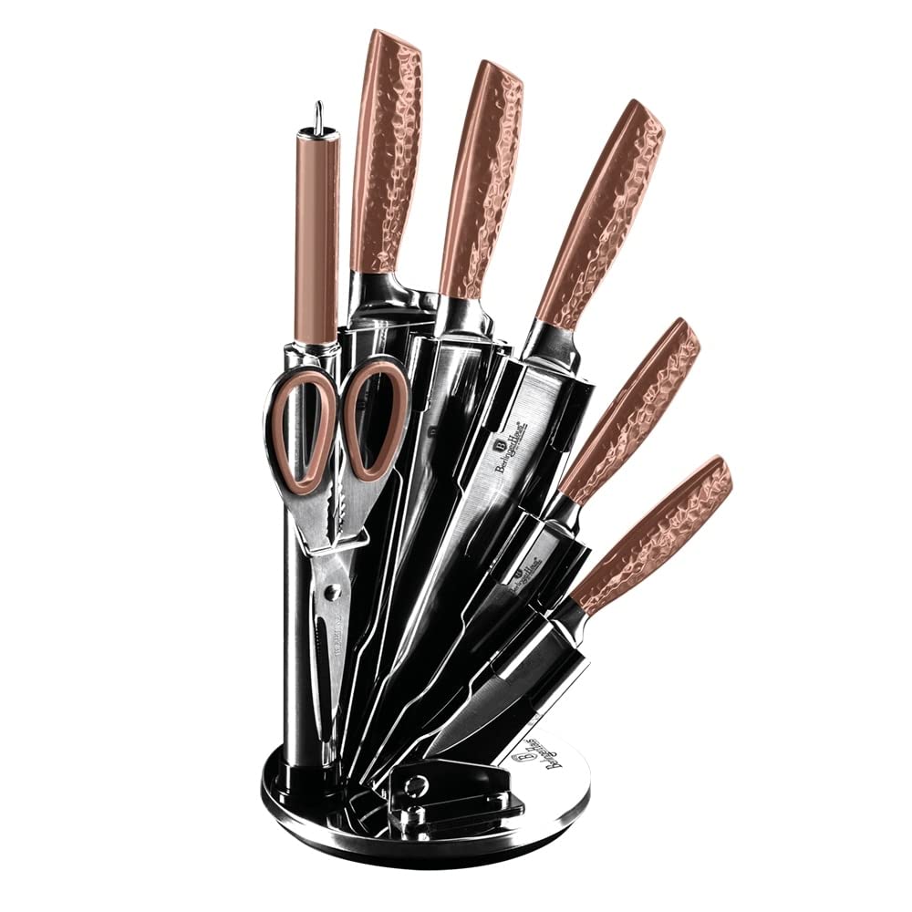 8-piece Knife Set With Acrylic Stand Rose Gold Collection Stainless Steel 8 Piece Ergo Handles