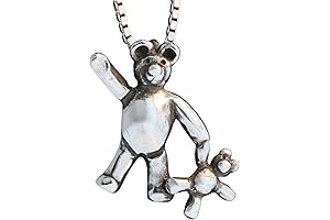 Charming Sterling Silver Teddy Bear Necklace with Baby Bear Pendant