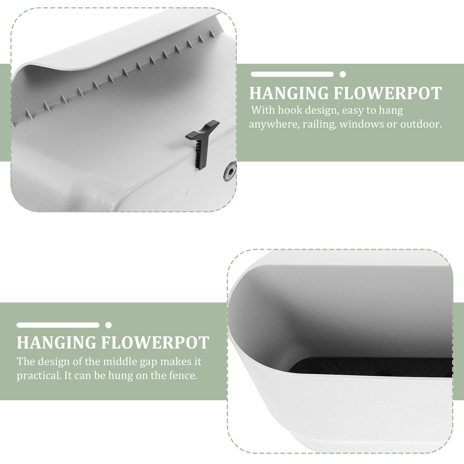 Toyvian Pot de Fleurs Suspendu en Plastique Blanc pour Balcon et Jardin, Résistant la Déformation, Support pour Rambarde, pour Plantes Succulentes
