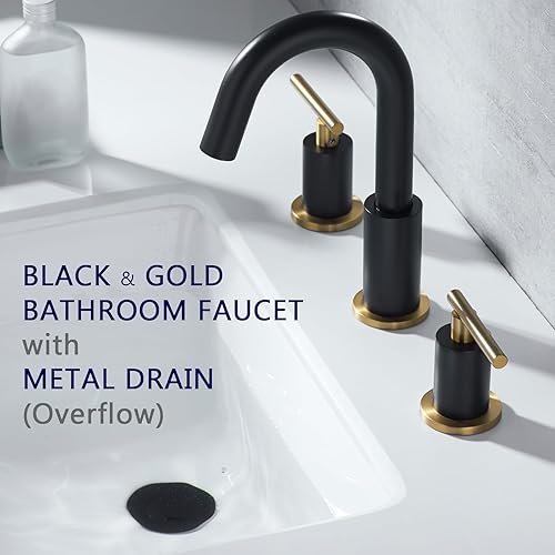 Miniatura 2 de Grifo de baño, grifo de lavabo de baño de 2 manijas de 8 pulgadas con drenaje desplegable de metal, grifos de latón de 3 agujeros, grifo de baño de