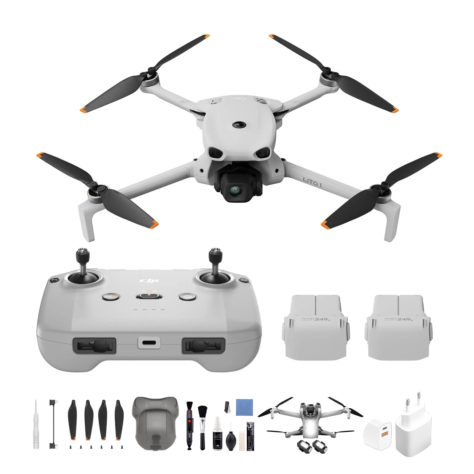 Pack DJI Lito 1 Dos Baterías con DJI RC-N3 con Bundle, dron con cámara 4K para principiantes, detección de obstáculos, ActiveTrack, vídeo 4K e imagen 8K, transmisión de vídeo de 15 km, C0