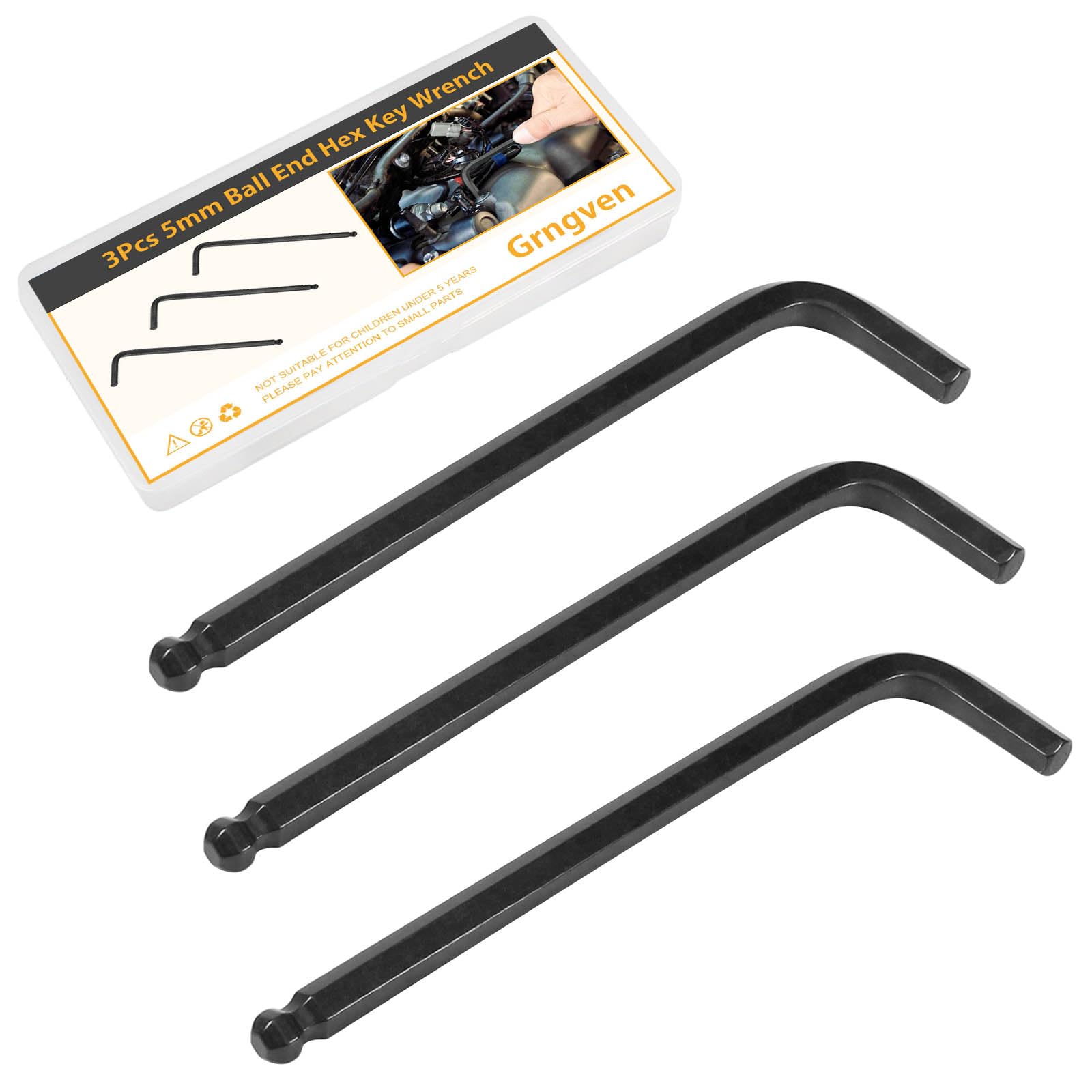 Grngven 5mm Ball End Allen Wrench, L Shaped Long Arm Cr-V Metric Hex Key for Bike Repair, Furniture Assembly, Motorcycle Maintenance