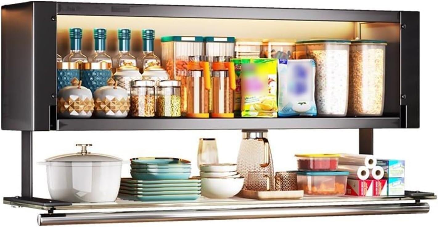 OLSKFUH Wall Cabinet Storage Spice Rack, Glass Cabinet Door Pull Down Heavy Duty Shelf For Kitchen/Bathroom Tall Cabinets,Black-80cm/31.5in