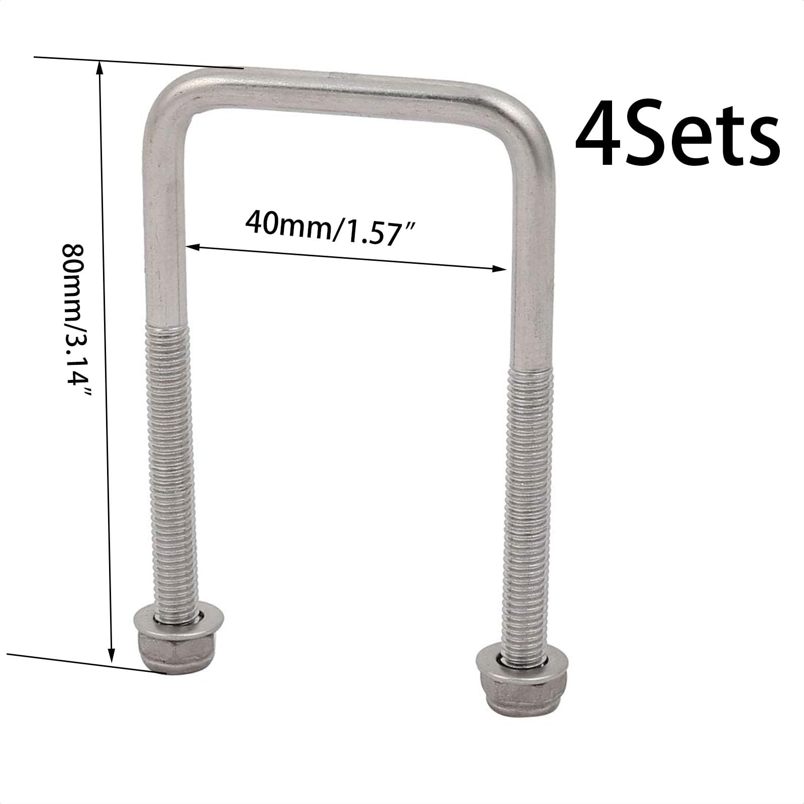 TOP-VIGOR 4 sets M6 Square U-Bolts, 40mm Inner Width 80mm Length 304 Stainless Steel U-Bolts with Nut - Image 2
