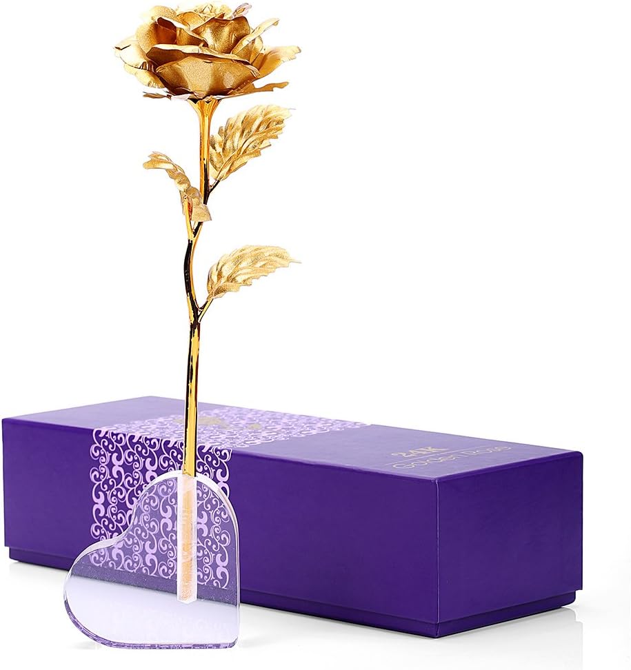 SandiaSummer 24K Gold Foil Rose Handmade Plated Forever Flower with Acrylic Base