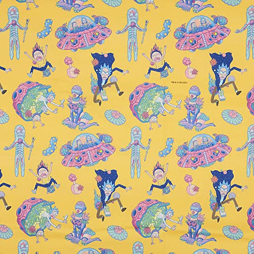 Toile Rick et Morty tissu ameublement coton Half Panama orange rose bleu au mètre 280cm
