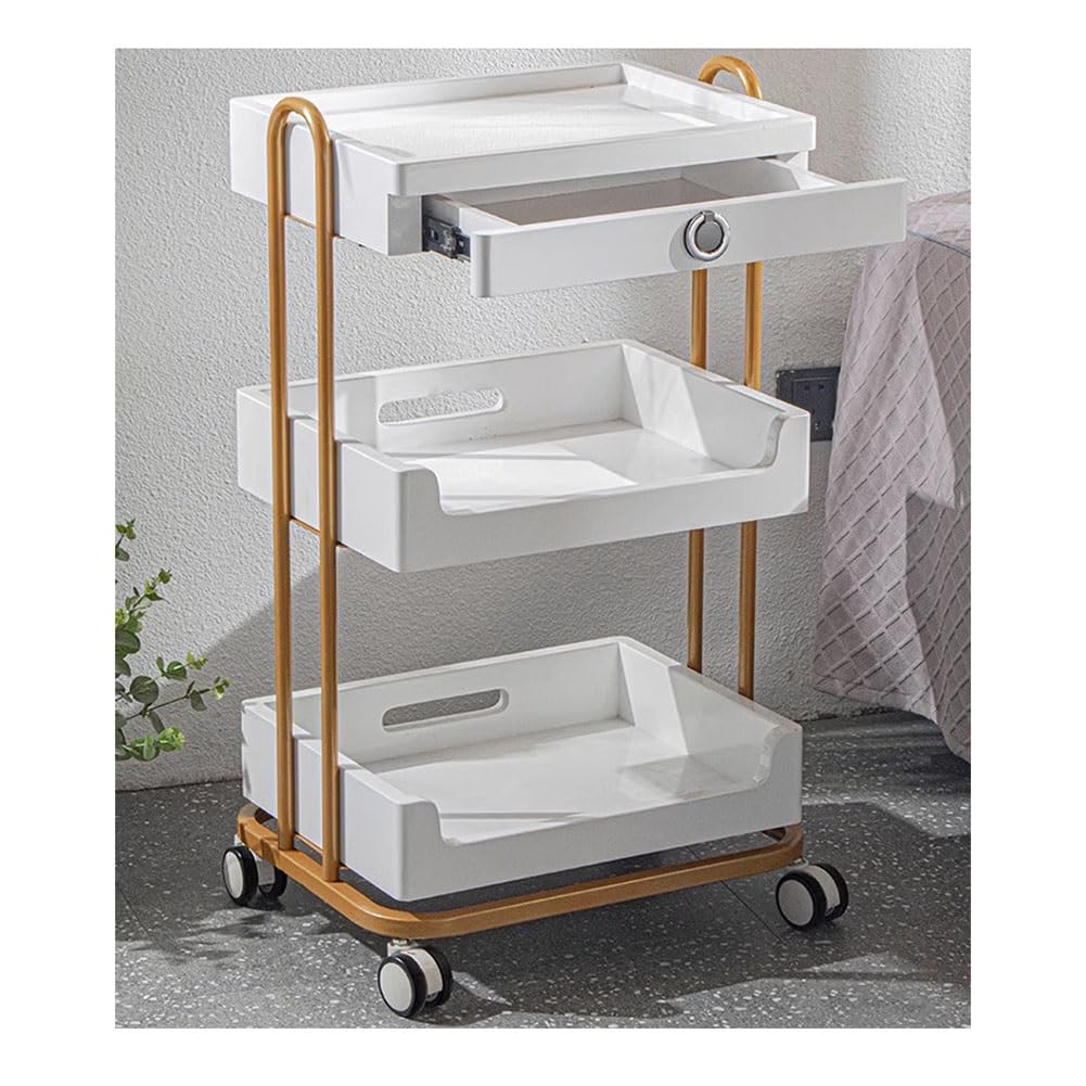 Gold Beauty - Carrito rodante para peluquería, spa, dormitorio, baño, oficina, carrito de almacenamiento portátil con ruedas, 50 x 38 x 85 cm
