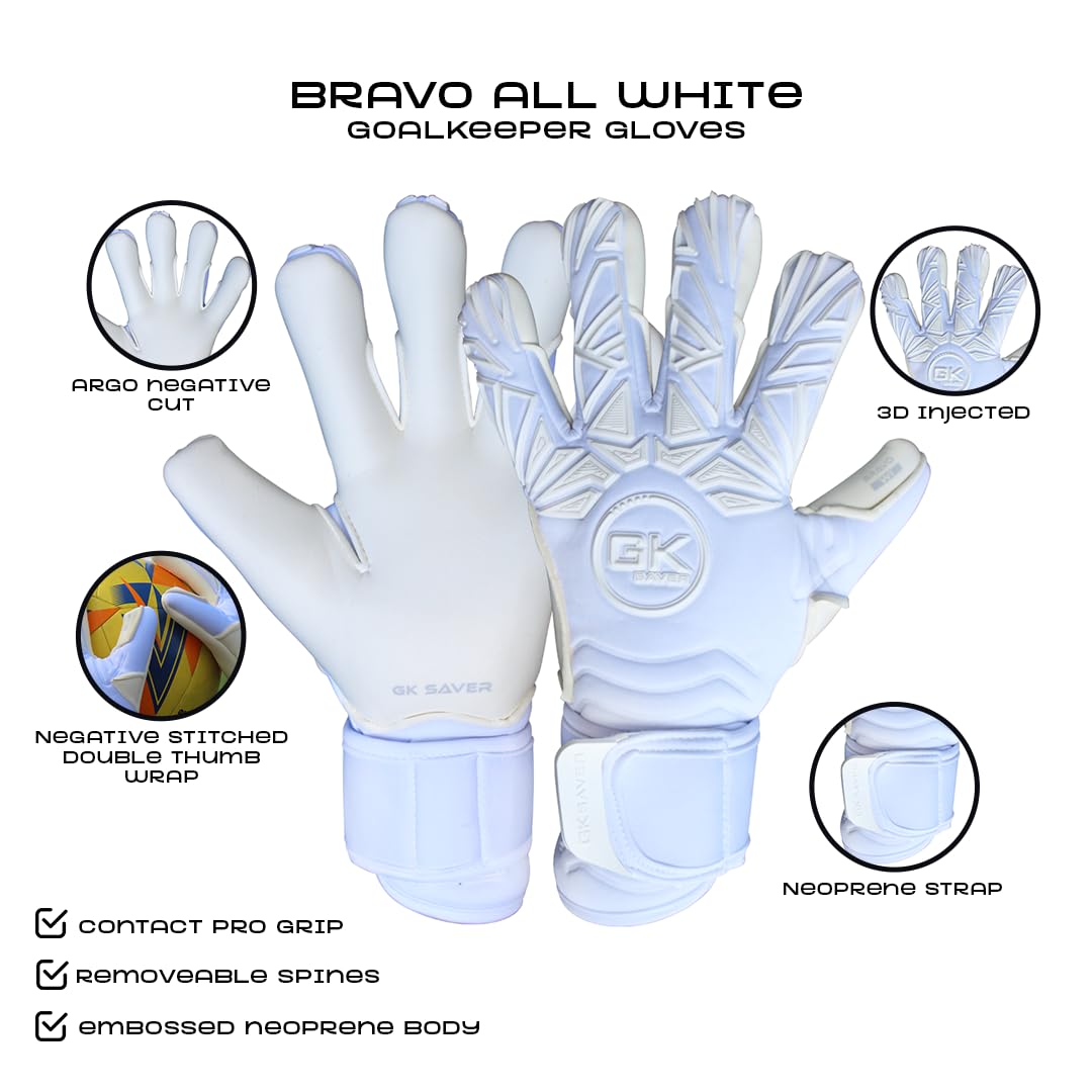 GK Saver Bravo W1 Bianco - Guanti da Portiere Unisex, Uomini, Donne, Bambini