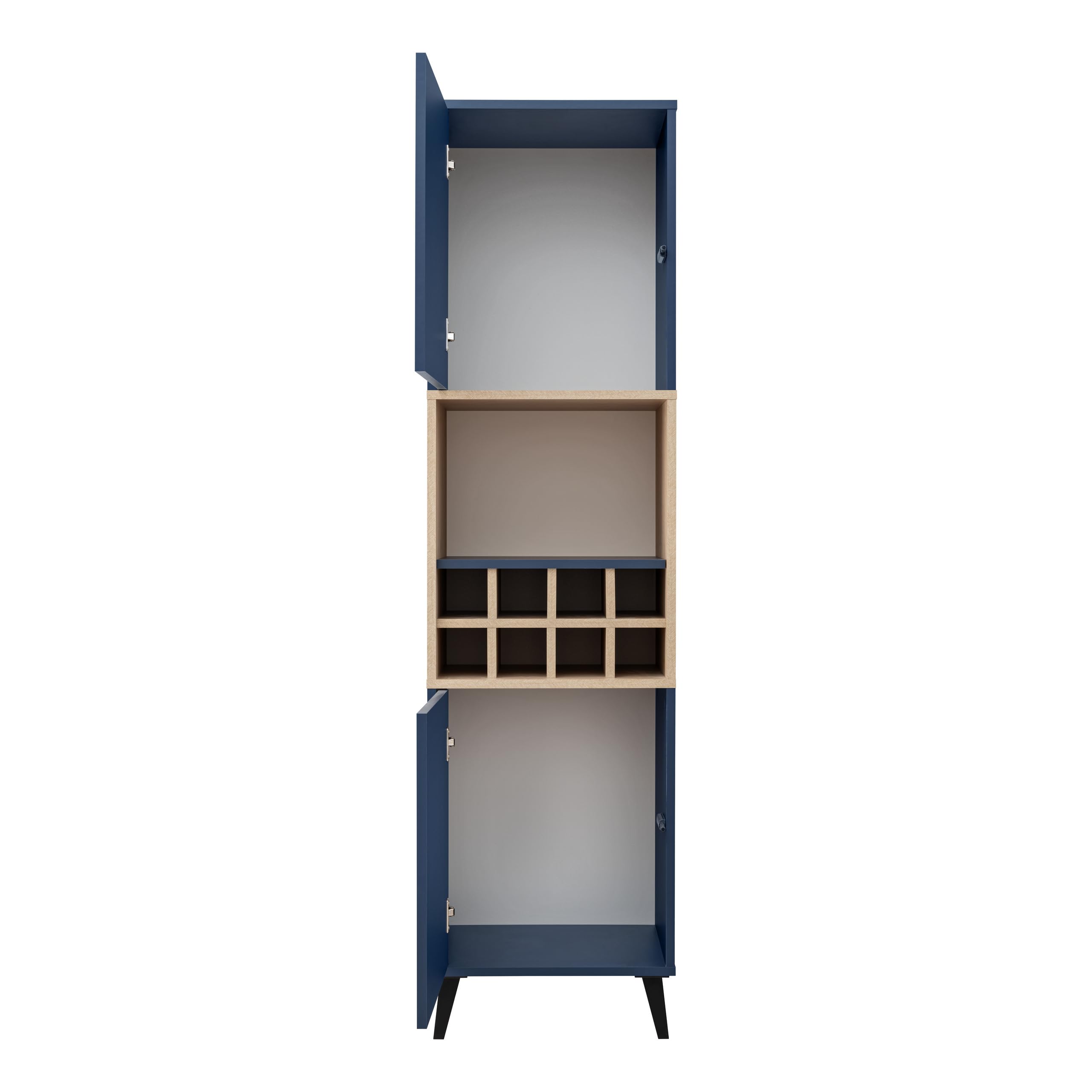 Komodee Buffet Fondi, vitrine Armoire à vin, 2 Portes, scandinave, pour Salon Cuisine Salle à Manger Bureau, Bleu, Bois Clair, 173x35x46 cm