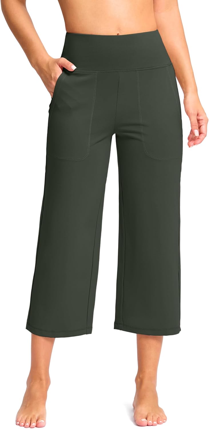 G Gradual Women's Capri Pants with Pockets High Waist Yoga Pants Wide Leg Workout Summer Pants for Casual, Travel, Exercise