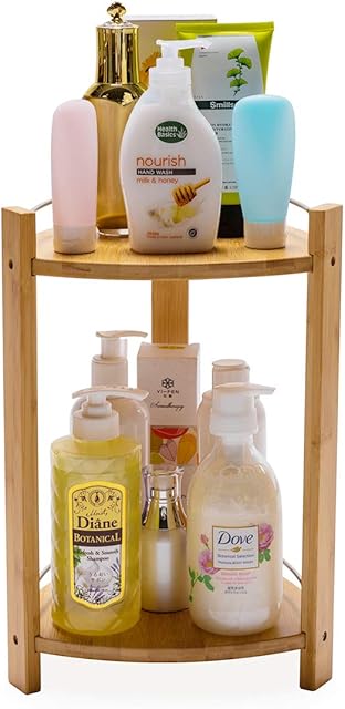 GOBAM Corner Shower Caddy, Large - 2 Tier Bamboo Shower Storage Organiser for Shampoo, Conditioner, Lotion, Soap, Bathroom, Bedroom, Kitchen, Office, Easy to Assemble Caddy Organiser