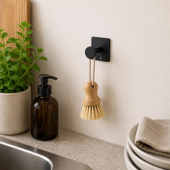 Orret Home Tekli Yapışkanlı Metal Siyah Askı, Delmeden Duvara Monte Havlu Askısı, Çanta Askısı, Mutfak Banyo Askısı, Paslanmaz Yapışkanlı Duvar Askısı, Modern Kare Tabanlı Askı Aparatı