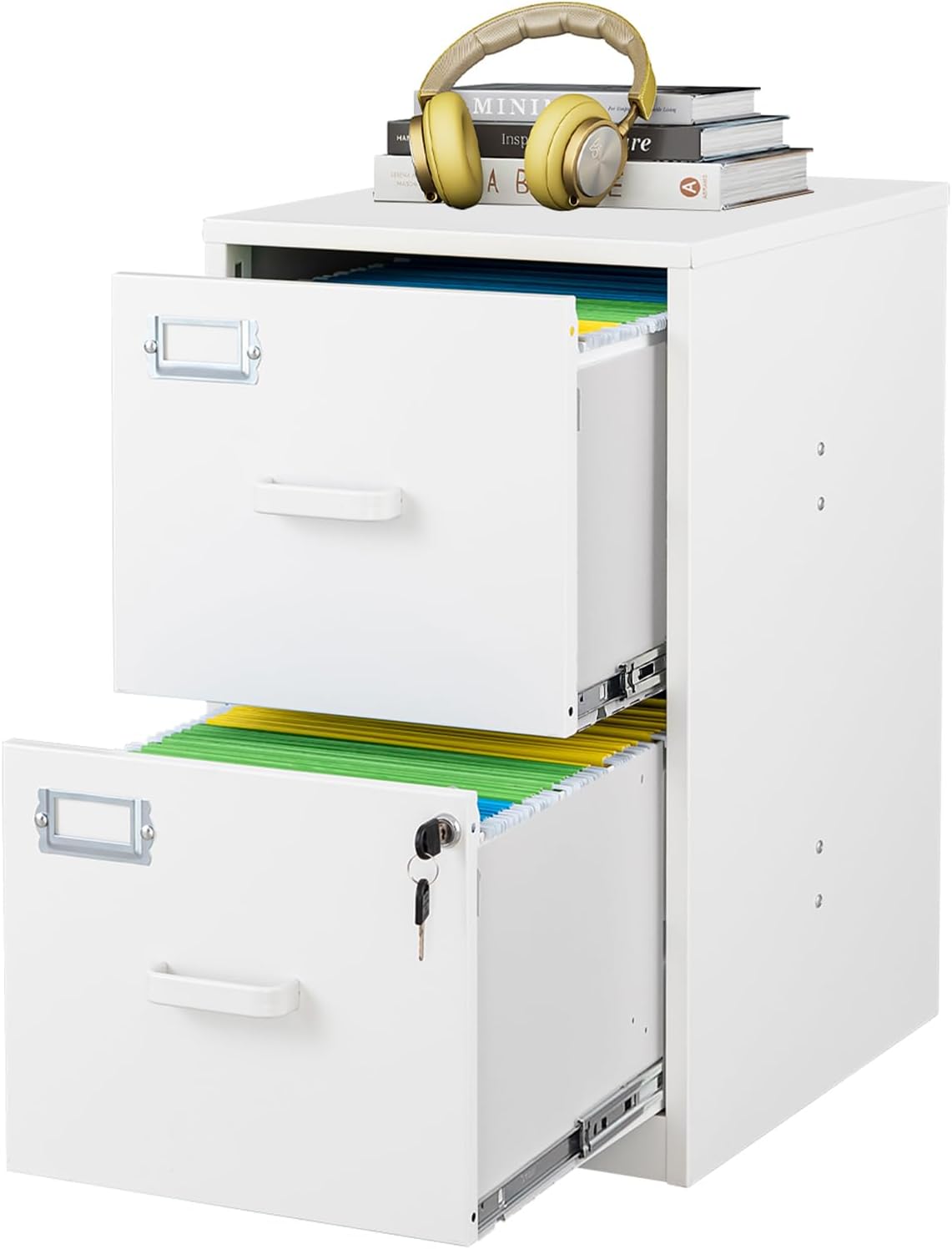 Fesbos 2 Drawer Lateral File Cabinet with Lock, Metal Steel Filling Cabinets for Home Office, Lockable Storage Cabinet for Hanging Files Letter/Legal/F4/A4 Size-Assembly Required