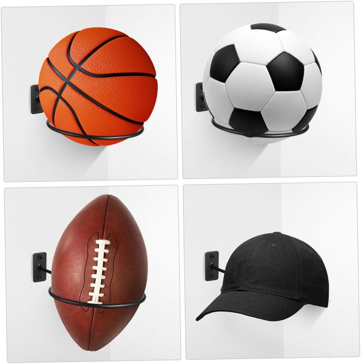 Wall-Mounted Basketball and Football Ball Rack Organizer, 8pcs Metal Ball Storage Stand 23.5x4.5cm, Space-Saving Sports Equipment Holder for Basketball Volleyball Soccer