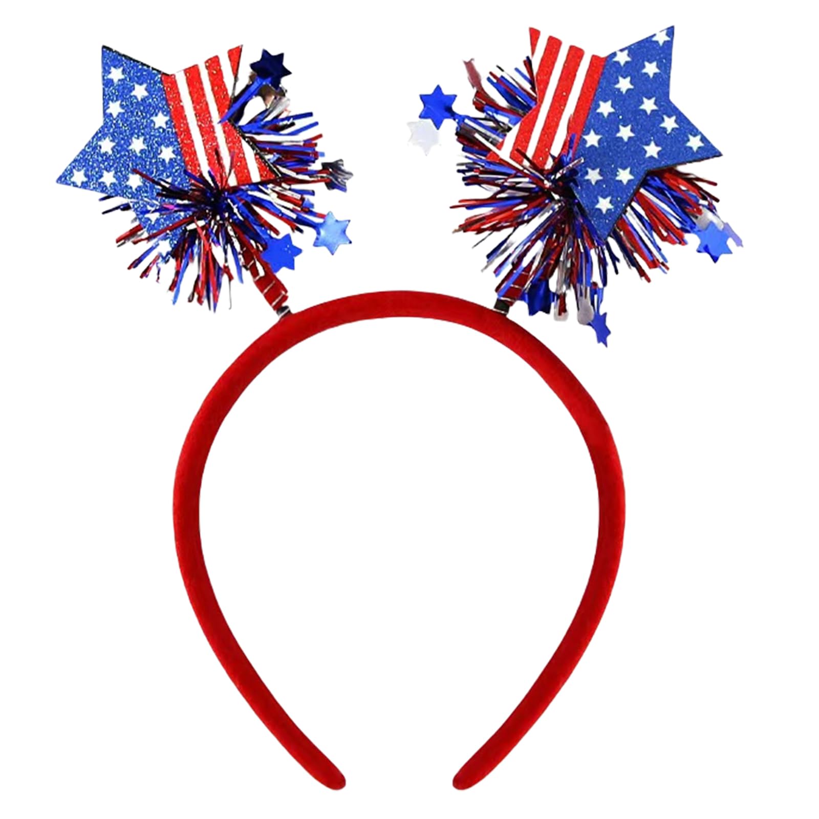 Broeify Patriotic American Flag Star Headband, Red White Blue Glitter Hair Hoop, Fun Party Accessory for 4th of July, Memorial Day, and Independence