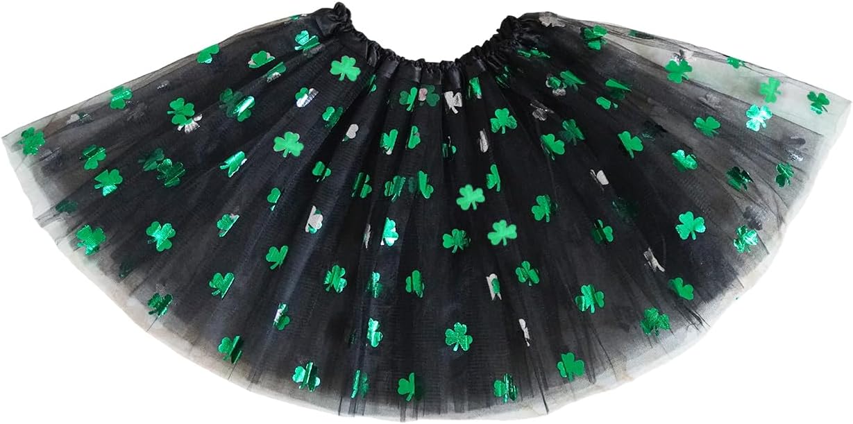 St. Patrick's Day Tutu Skirt for Women, Green Shamrock Adult Ballet Dance Tulle Dress Costume Party Dress