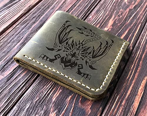 Yian Garuga MHW Wallet Mens, Christmas Gift for Him, MHW Personalized Mens Leather Wallet, Gamer Gift, Custom Leather Wallet Handmade Husband Gift Boyfriend Gift, Geek Gift s494