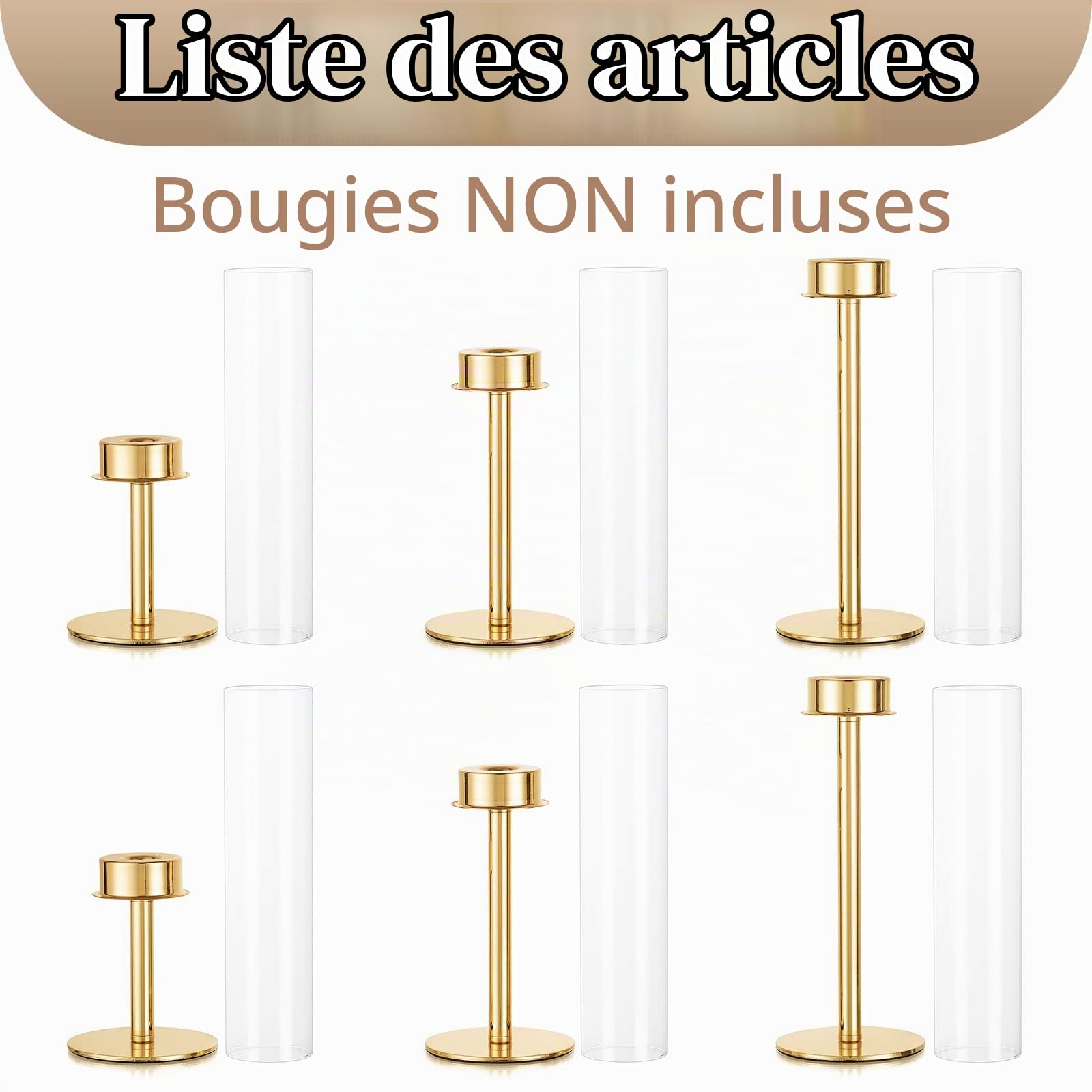Sziqiqi 6 Pièces Bougeoir Or pour Centre de Table Mariage - 48cm Bougeoirs en Métal Moderne Chandeliers en Verre Photophore Decorative Cadeau pour Mariage Noël